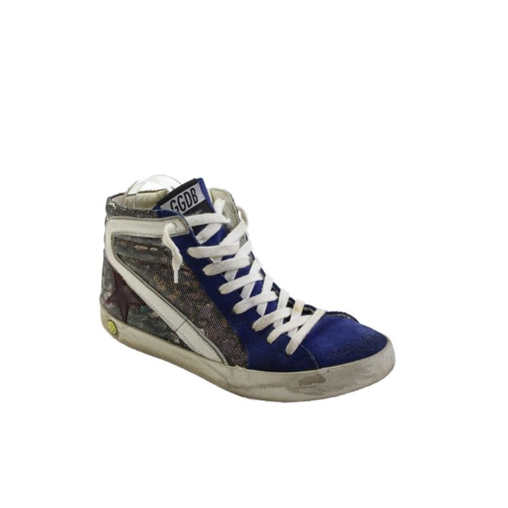 Golden Goose Deluxe Brand Childrens Girls Suede Glitter Sneakers Blue Size 38 8